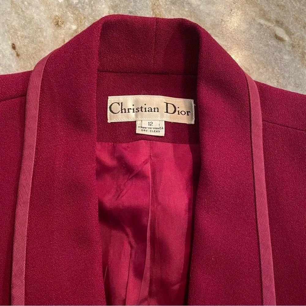 Vintage Christian Dior Doubles Breasted 100% Wool Blazer Jacket Burgundy Red